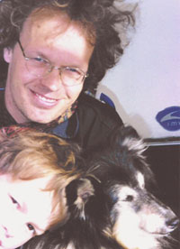 Hans met zoon Dok en hond Spip